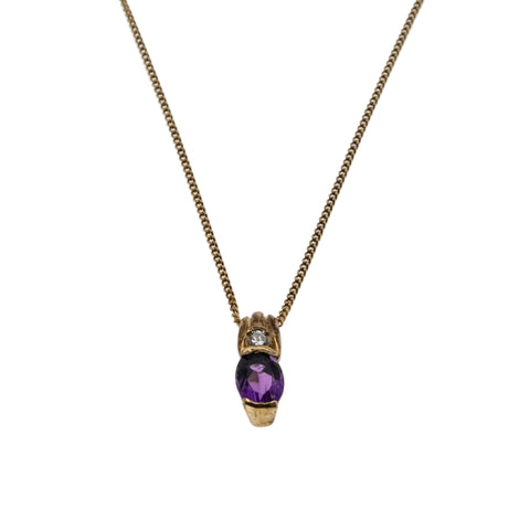 Violet Must Have - Vintage 10K Gold Natural Amethyst & diamond Pendant & Chain (VP314)