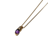 Violet Must Have - Vintage 10K Gold Natural Amethyst & diamond Pendant & Chain (VP314)
