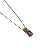 Violet Must Have - Vintage 10K Gold Natural Amethyst & diamond Pendant & Chain (VP314)