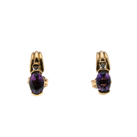 Violet Must Haves - Vintage 10K Gold Natural Amethyst & Diamond Stud Earrings (VE545)