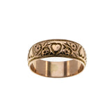 On This Day in 1902 - Edwardian 9K Rose Gold Engraved 'Hearts & Forget Me Nots' Engraved Wedding Band Ring (EDR071)