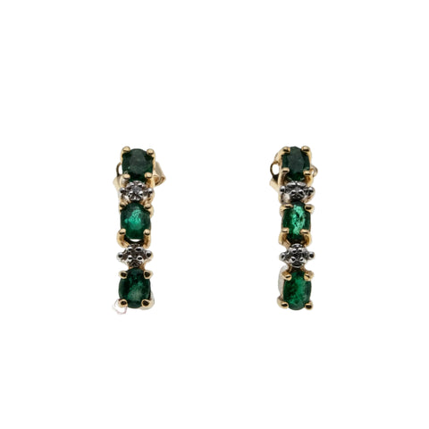 Emerald Isles - Vintage 10K Gold Natural Emerald & Diamond Earrings (VE546)