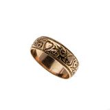 On This Day in 1902 - Edwardian 9K Rose Gold Engraved 'Hearts & Forget Me Nots' Engraved Wedding Band Ring (EDR071)