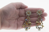 David Andersen - Estate 20K Gold Plate Over Sterling Silver Enamel Butterfly Flora Dangly Earrings (VE547)