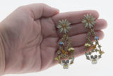David Andersen - Estate 20K Gold Plate Over Sterling Silver Enamel Butterfly Flora Dangly Earrings (VE547)
