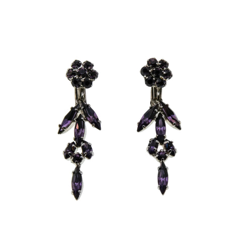 Lavender Beauties - Vintage Signed 'Sherman' Rhodium Plated Austrian Swarovski Crystal Rhinestone  Clip-On Dangly Earrings (VE548)