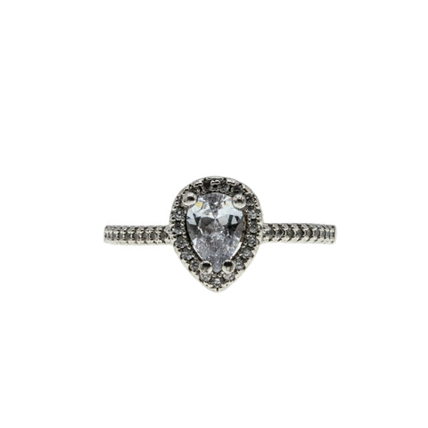 Elegant Halo - Vintage Rhodium Plated Sterling Silver Cubic Zirconia Cluster Ring (VR1156)