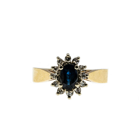 For A Princess - Vintage 14K Gold Natural Sapphire & Diamond Cluster Ring (VR906)