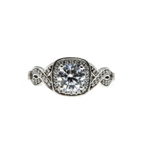Sparkling Halo - Vintage Rhodium Plated Sterling Silver Cubic Zirconia Engagement Ring (VR1158)