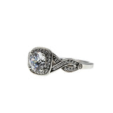 Sparkling Halo - Vintage Rhodium Plated Sterling Silver Cubic Zirconia Engagement Ring (VR1158)