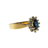 For A Princess - Vintage 14K Gold Natural Sapphire & Diamond Cluster Ring (VR906)