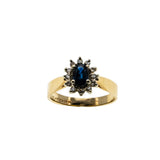 For A Princess - Vintage 14K Gold Natural Sapphire & Diamond Cluster Ring (VR906)