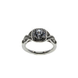 Sparkling Halo - Vintage Rhodium Plated Sterling Silver Cubic Zirconia Engagement Ring (VR1158)