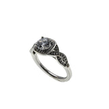 Sparkling Halo - Vintage Rhodium Plated Sterling Silver Cubic Zirconia Engagement Ring (VR1158)