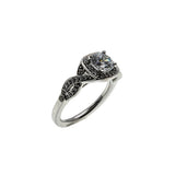 Sparkling Halo - Vintage Rhodium Plated Sterling Silver Cubic Zirconia Engagement Ring (VR1158)
