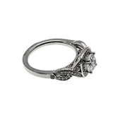 Sparkling Halo - Vintage Rhodium Plated Sterling Silver Cubic Zirconia Engagement Ring (VR1158)