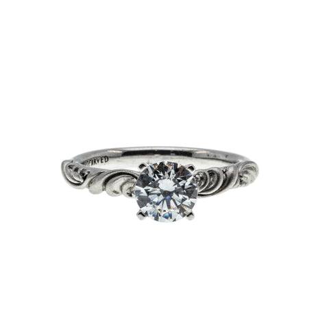 Art Carved - Vintage Rhodium Plated Sterling Silver Cubic Zirconia Engagement Ring (VR1159)