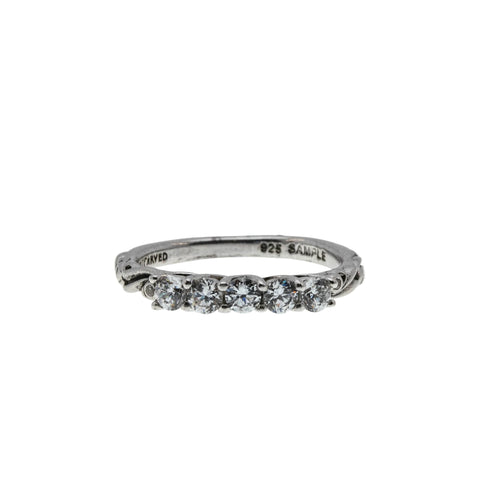 Art Carved - Vintage Rhodium Plated Sterling Silver Cubic Zirconia Wedding Band Ring (VR1160)