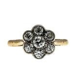 Sparkling Daisy - Edwardian English 18K Gold Natural 'Old European Cut' Diamond Daisy Flower Ring (EDR106)