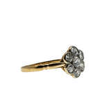 Sparkling Daisy - Edwardian English 18K Gold Natural 'Old European Cut' Diamond Daisy Flower Ring (EDR106)