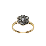Sparkling Daisy - Edwardian English 18K Gold Natural 'Old European Cut' Diamond Daisy Flower Ring (EDR106)