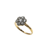 Sparkling Daisy - Edwardian English 18K Gold Natural 'Old European Cut' Diamond Daisy Flower Ring (EDR106)
