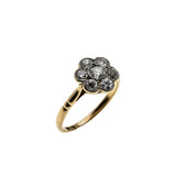Sparkling Daisy - Edwardian English 18K Gold Natural 'Old European Cut' Diamond Daisy Flower Ring (EDR106)