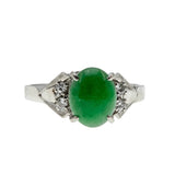 Exotic Beauty - Vintage Platinum Natural Jade & Diamond Ring (VR1161)