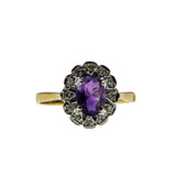 Purple Allure - Vintage English 9K Gold Natural Amethyst & Diamond Cluster Ring (VR1162)