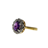 Purple Allure - Vintage English 9K Gold Natural Amethyst & Diamond Cluster Ring (VR1162)
