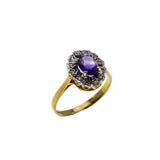 Purple Allure - Vintage English 9K Gold Natural Amethyst & Diamond Cluster Ring (VR1162)