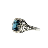 Sea Of Blue - Estate Sterling Silver Natural London Blue Topaz Filigree Ring (ER454)