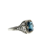 Sea Of Blue - Estate Sterling Silver Natural London Blue Topaz Filigree Ring (ER454)