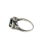 Sea Of Blue - Estate Sterling Silver Natural London Blue Topaz Filigree Ring (ER454)