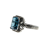 Ocean Blue - Estate Sterling Silver Natural London Blue Topaz Engraved Ring (ER455)