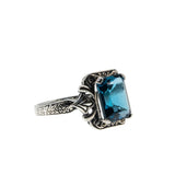 Ocean Blue - Estate Sterling Silver Natural London Blue Topaz Engraved Ring (ER455)