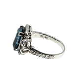 Ocean Blue - Estate Sterling Silver Natural London Blue Topaz Engraved Ring (ER455)