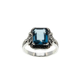 Ocean Blue - Estate Sterling Silver Natural London Blue Topaz Engraved Ring (ER455)