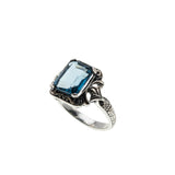 Ocean Blue - Estate Sterling Silver Natural London Blue Topaz Engraved Ring (ER455)