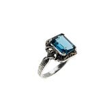 Ocean Blue - Estate Sterling Silver Natural London Blue Topaz Engraved Ring (ER455)