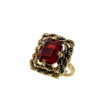 Sarah Coventry - Vintage Gold Plated Ruby Glass Adjustable Ring (VR911)