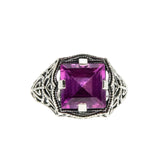 Pink Radiance - Estate Sterling Silver Lab Created Pink Sapphire Filigree Ring (ER456)
