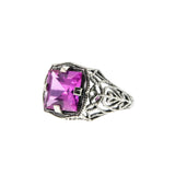 Pink Radiance - Estate Sterling Silver Lab Created Pink Sapphire Filigree Ring (ER456)