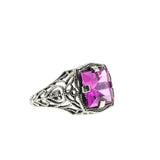 Pink Radiance - Estate Sterling Silver Lab Created Pink Sapphire Filigree Ring (ER456)