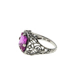 Pink Radiance - Estate Sterling Silver Lab Created Pink Sapphire Filigree Ring (ER456)