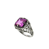 Pink Radiance - Estate Sterling Silver Lab Created Pink Sapphire Filigree Ring (ER456)
