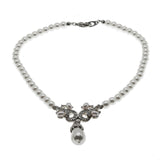 White Wedding - Vintage Silver Toned Crystal Rhinestone & Faux Pearl Necklace (VN182)