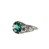 Wisteria - Estate Edwardian Revival Lab Created Emerald Filigree Ring (ER458)