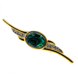 Sleek & Iridescent - Vintage Gold Plated Abalone & Crystal Rhinestone Brooch (VBR252)