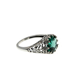 Wisteria - Estate Edwardian Revival Lab Created Emerald Filigree Ring (ER458)